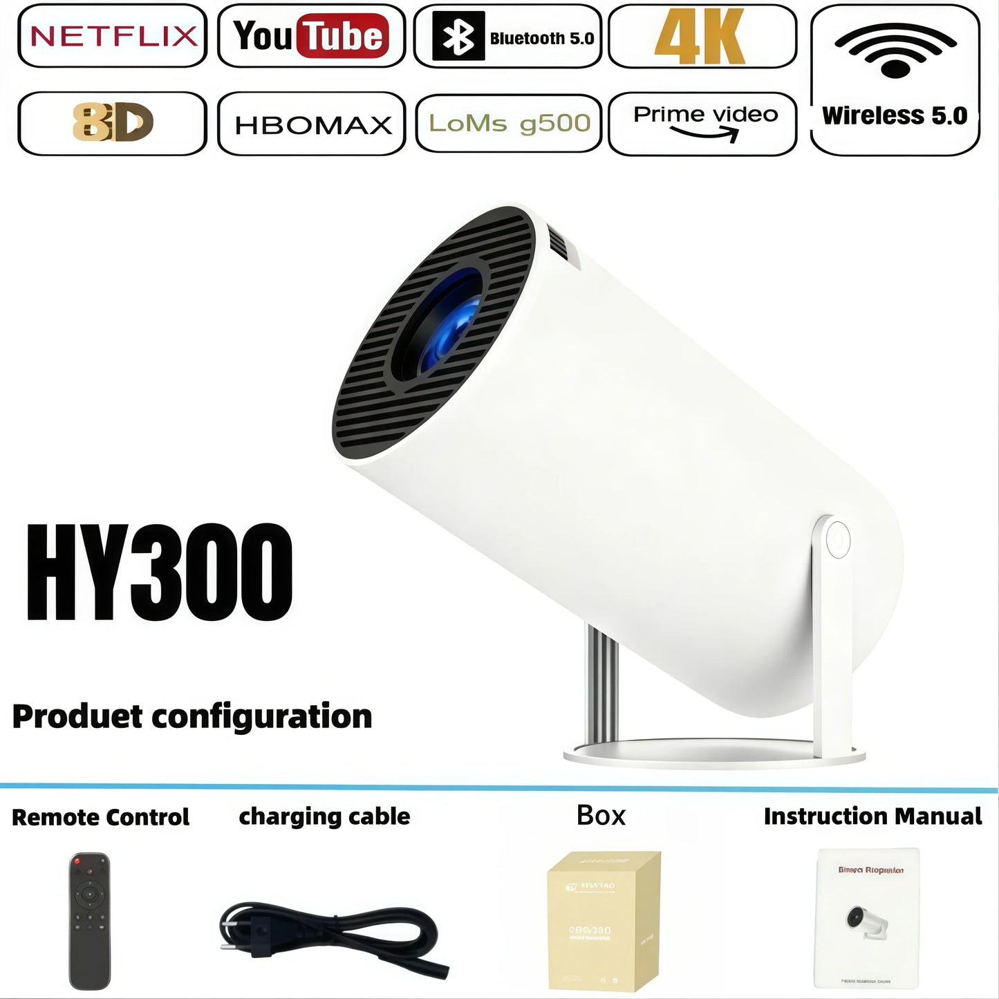 Projetor Portátil HY300 Smart 4K