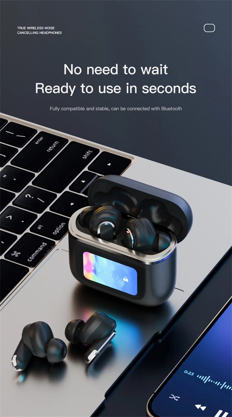 Fone de Ouvido Bluetooth com Tela Touch