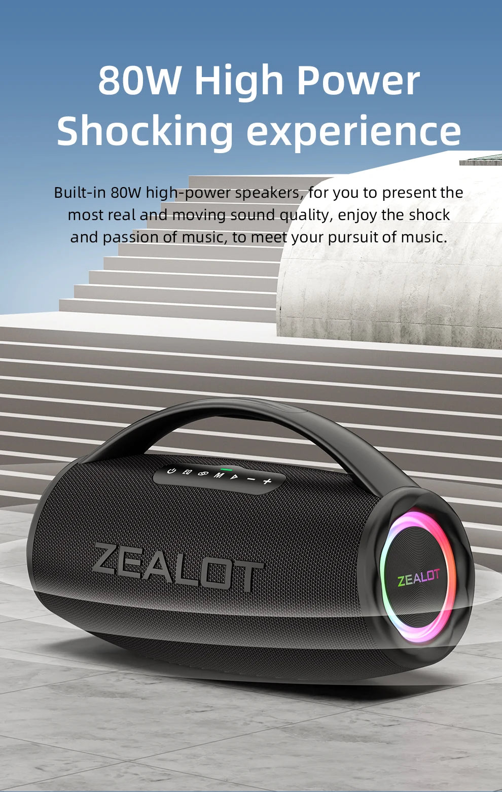 Caixa de Som Boombox - ZEALOT-S97 80W Bluetooth