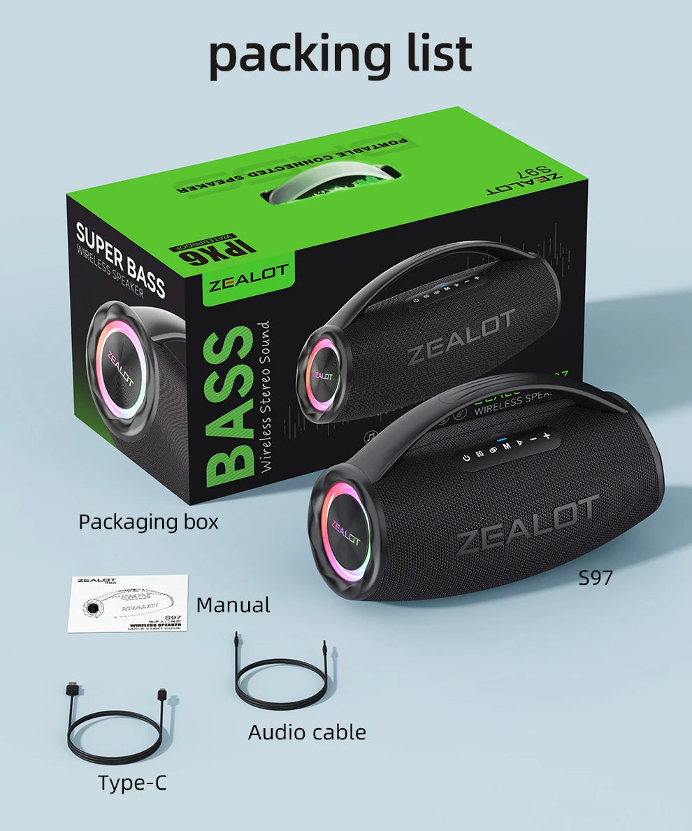 Caixa de Som Boombox - ZEALOT-S97 80W Bluetooth